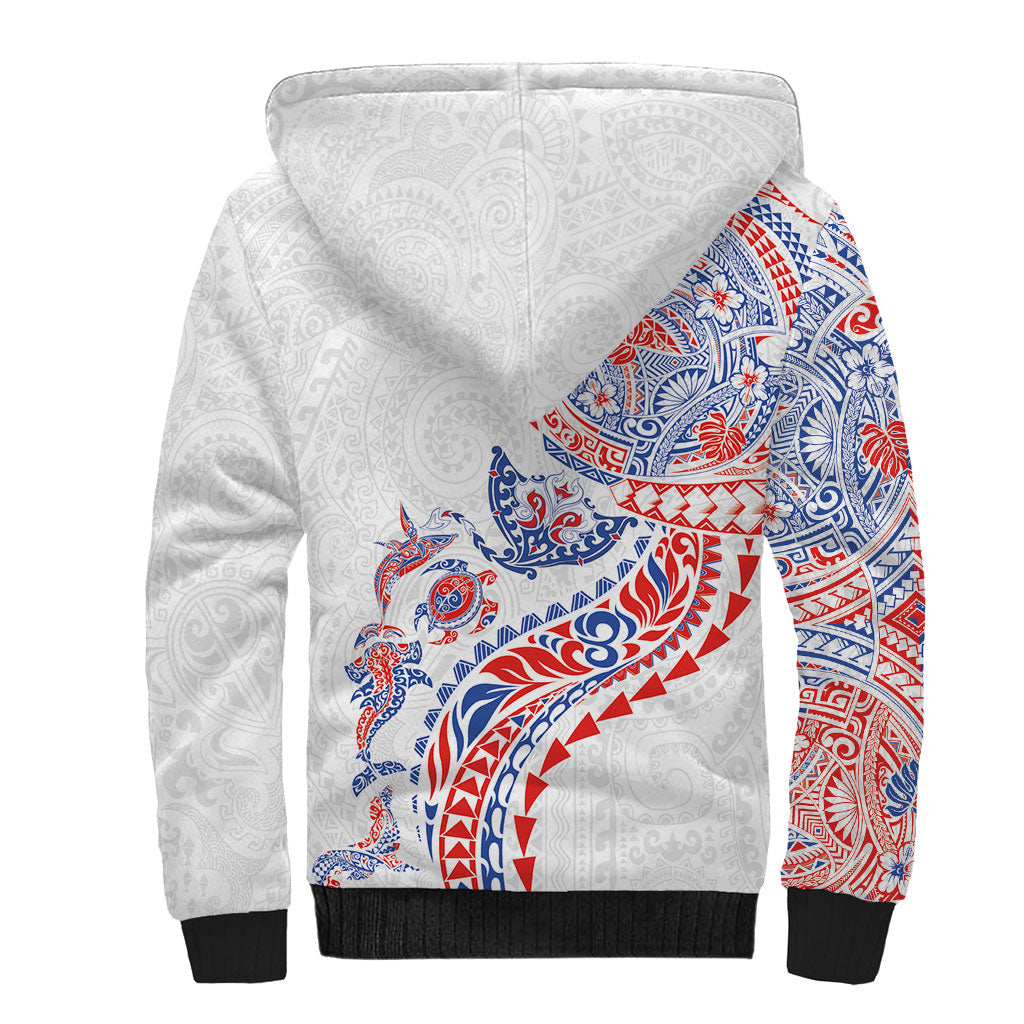 Hawaiian Kakau Tribal Sea Animals Tattoos Sherpa Hoodie Hawaii Flag Color Inspired