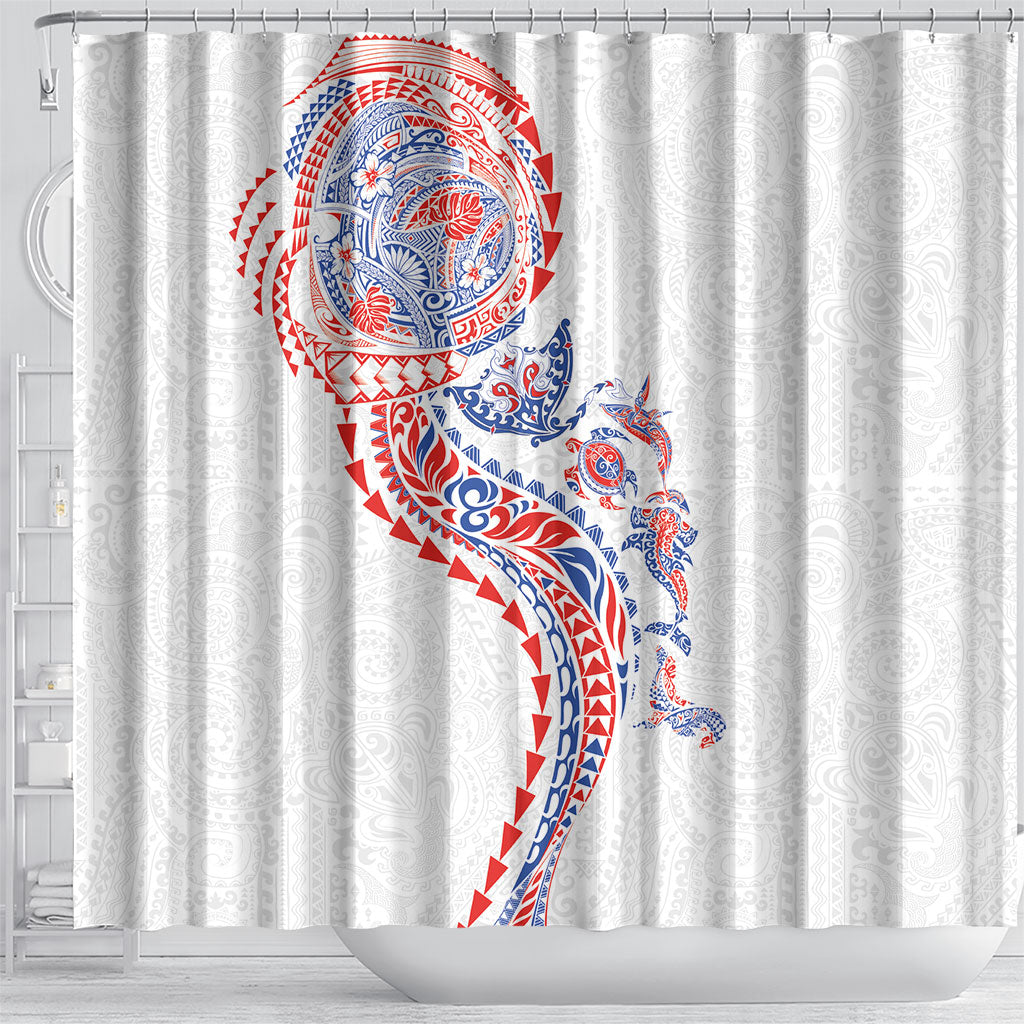Hawaiian Kakau Tribal Sea Animals Tattoos Shower Curtain Hawaii Flag Color Inspired