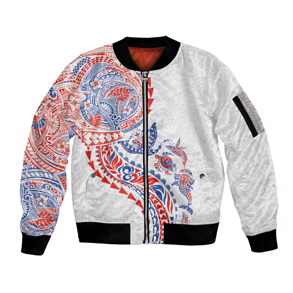 Hawaiian Kakau Tribal Sea Animals Tattoos Sleeve Zip Bomber Jacket Hawaii Flag Color Inspired