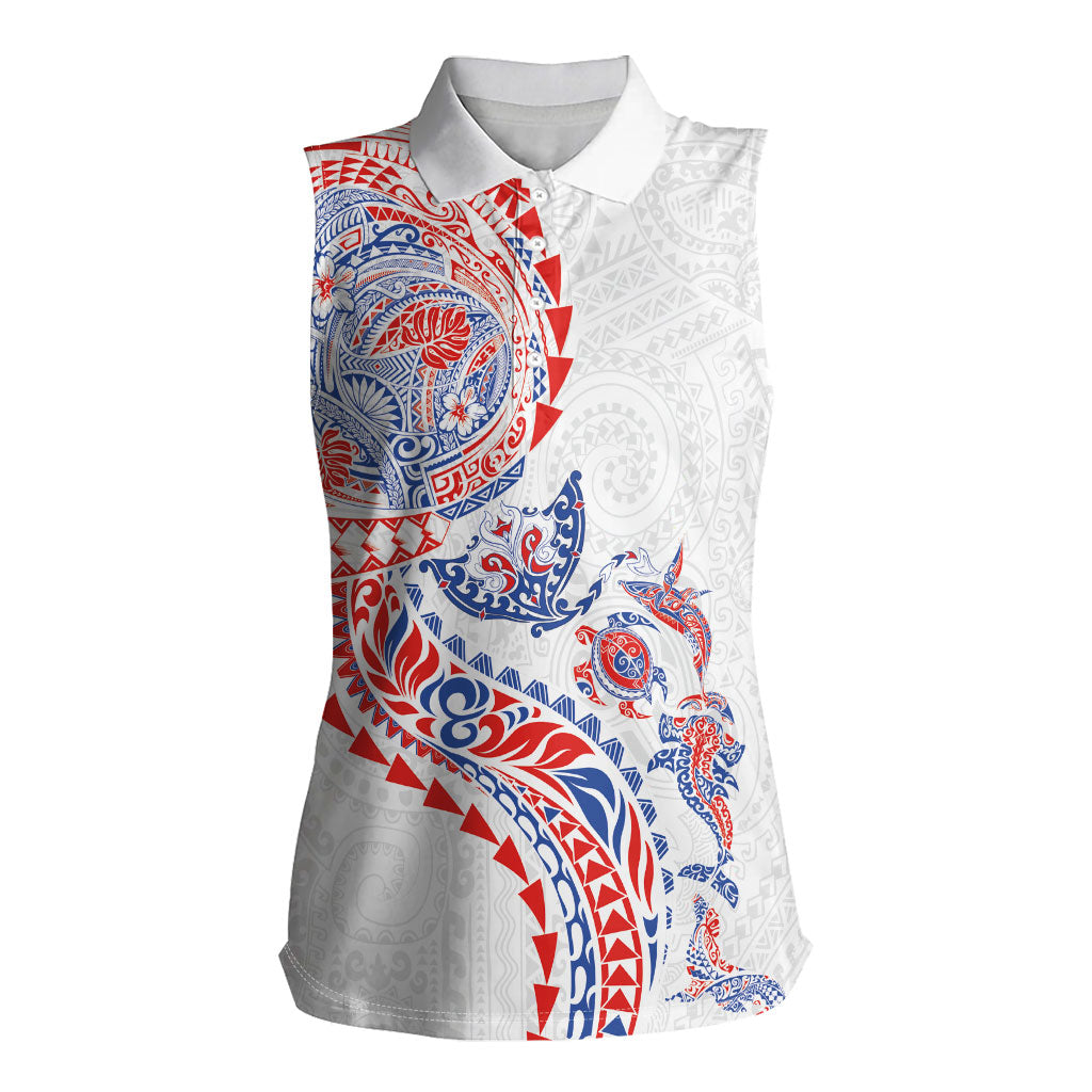 Hawaiian Kakau Tribal Sea Animals Tattoos Women Sleeveless Polo Shirt Hawaii Flag Color Inspired