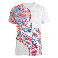 Hawaiian Kakau Tribal Sea Animals Tattoos Women V-Neck T-Shirt Hawaii Flag Color Inspired
