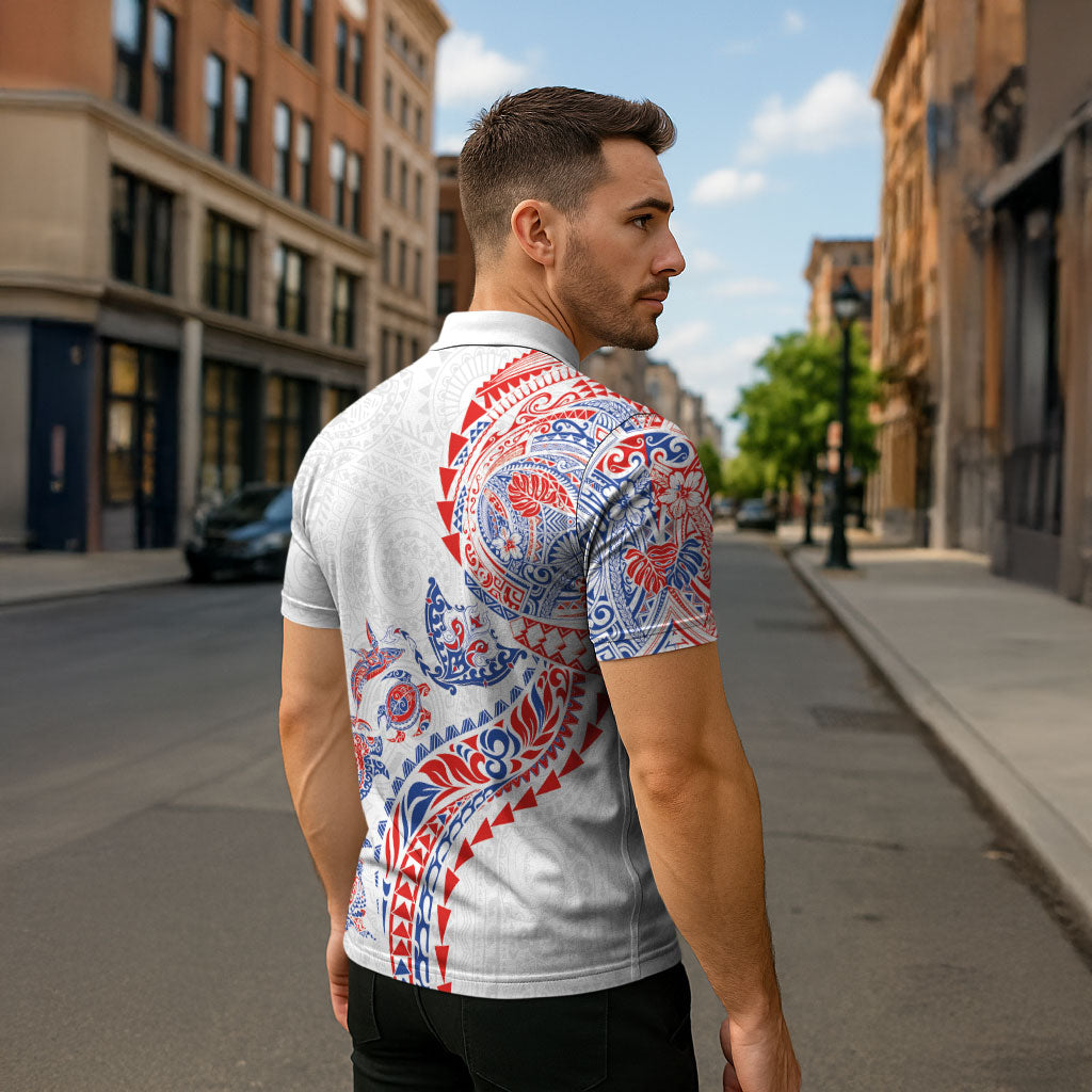 Hawaiian Kakau Tribal Sea Animals Tattoos Zipper Polo Shirt Hawaii Flag Color Inspired