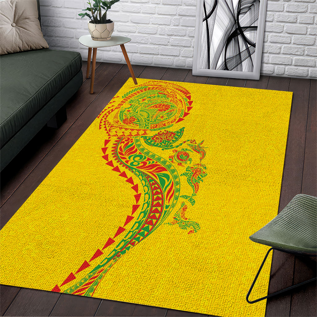 Hawaiian Kakau Tribal Sea Animals Tattoos Area Rug Kanaka Maoli Flag Color Inspired