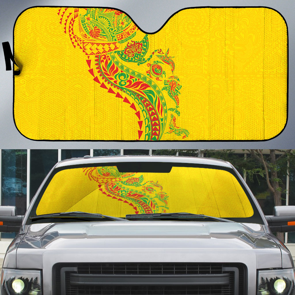 Hawaiian Kakau Tribal Sea Animals Tattoos Auto Sun Shade Kanaka Maoli Flag Color Inspired