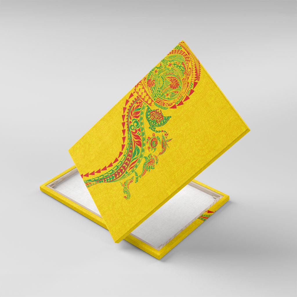 Hawaiian Kakau Tribal Sea Animals Tattoos Canvas Wall Art Kanaka Maoli Flag Color Inspired