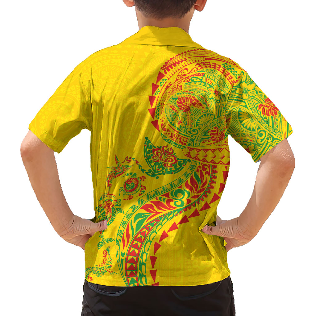 Hawaiian Kakau Tribal Sea Animals Tattoos Family Matching Long Sleeve Bodycon Dress and Hawaiian Shirt Kanaka Maoli Flag Color Inspired