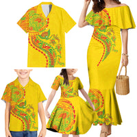 Hawaiian Kakau Tribal Sea Animals Tattoos Family Matching Mermaid Dress and Hawaiian Shirt Kanaka Maoli Flag Color Inspired