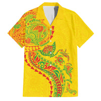 Hawaiian Kakau Tribal Sea Animals Tattoos Family Matching Off Shoulder Maxi Dress and Hawaiian Shirt Kanaka Maoli Flag Color Inspired