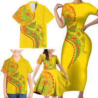 Hawaiian Kakau Tribal Sea Animals Tattoos Family Matching Short Sleeve Bodycon Dress and Hawaiian Shirt Kanaka Maoli Flag Color Inspired