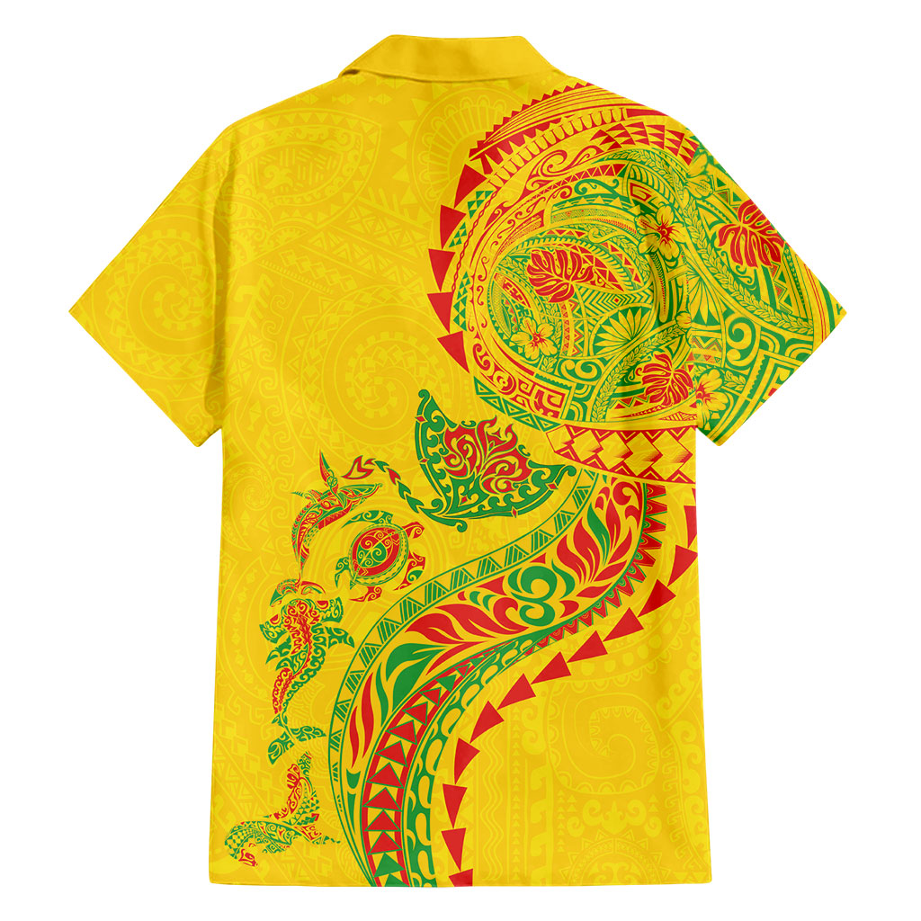 Hawaiian Kakau Tribal Sea Animals Tattoos Family Matching Tank Maxi Dress and Hawaiian Shirt Kanaka Maoli Flag Color Inspired