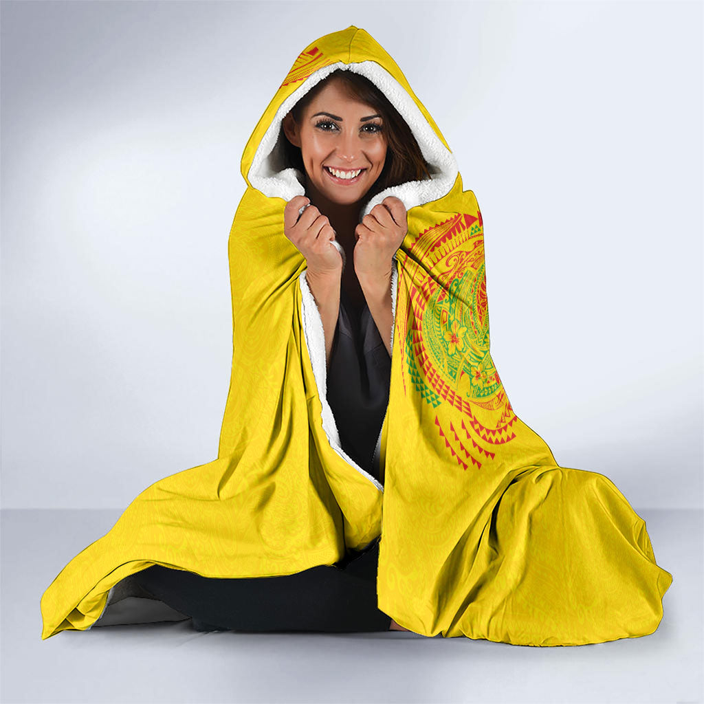 Hawaiian Kakau Tribal Sea Animals Tattoos Hooded Blanket Kanaka Maoli Flag Color Inspired