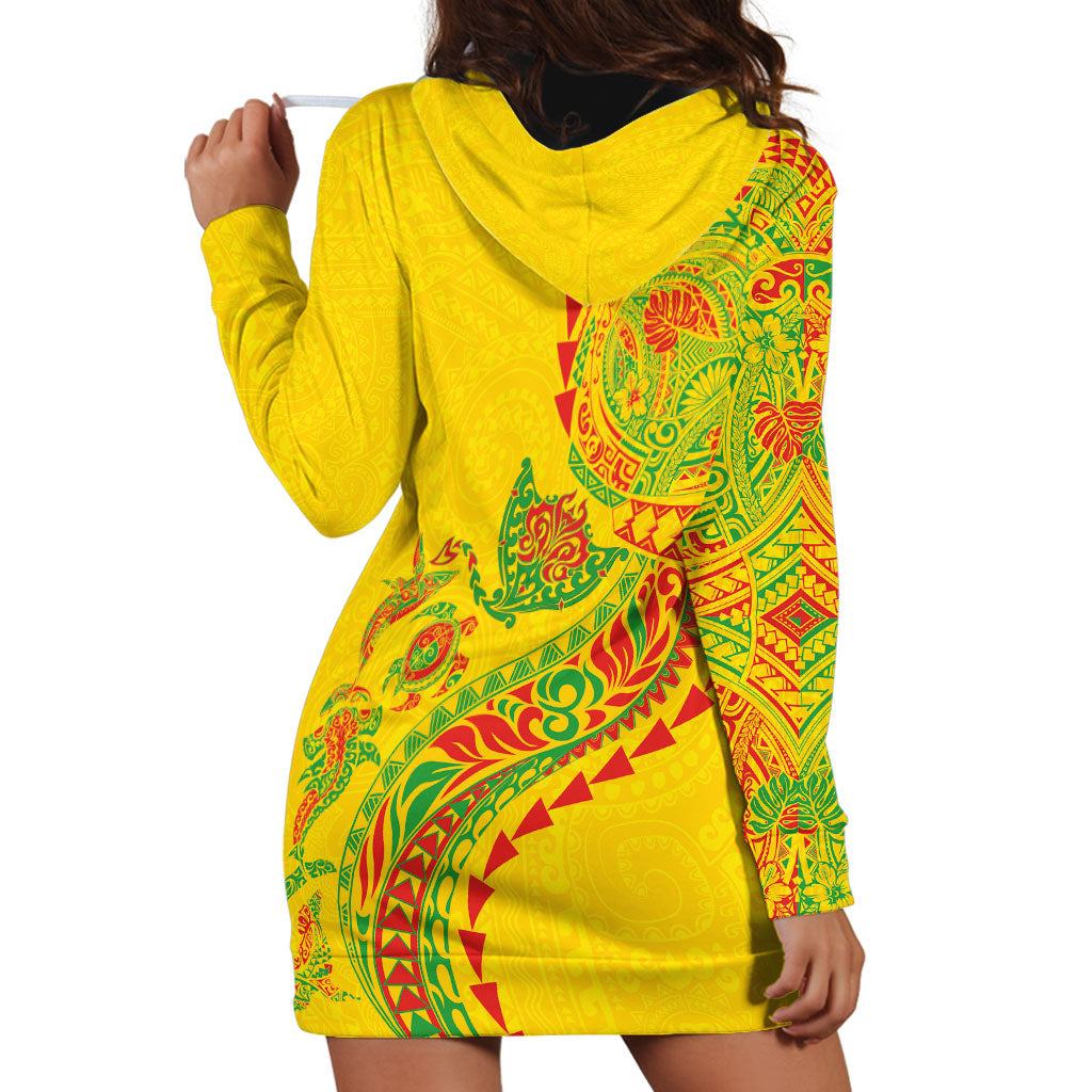 Hawaiian Kakau Tribal Sea Animals Tattoos Hoodie Dress Kanaka Maoli Flag Color Inspired
