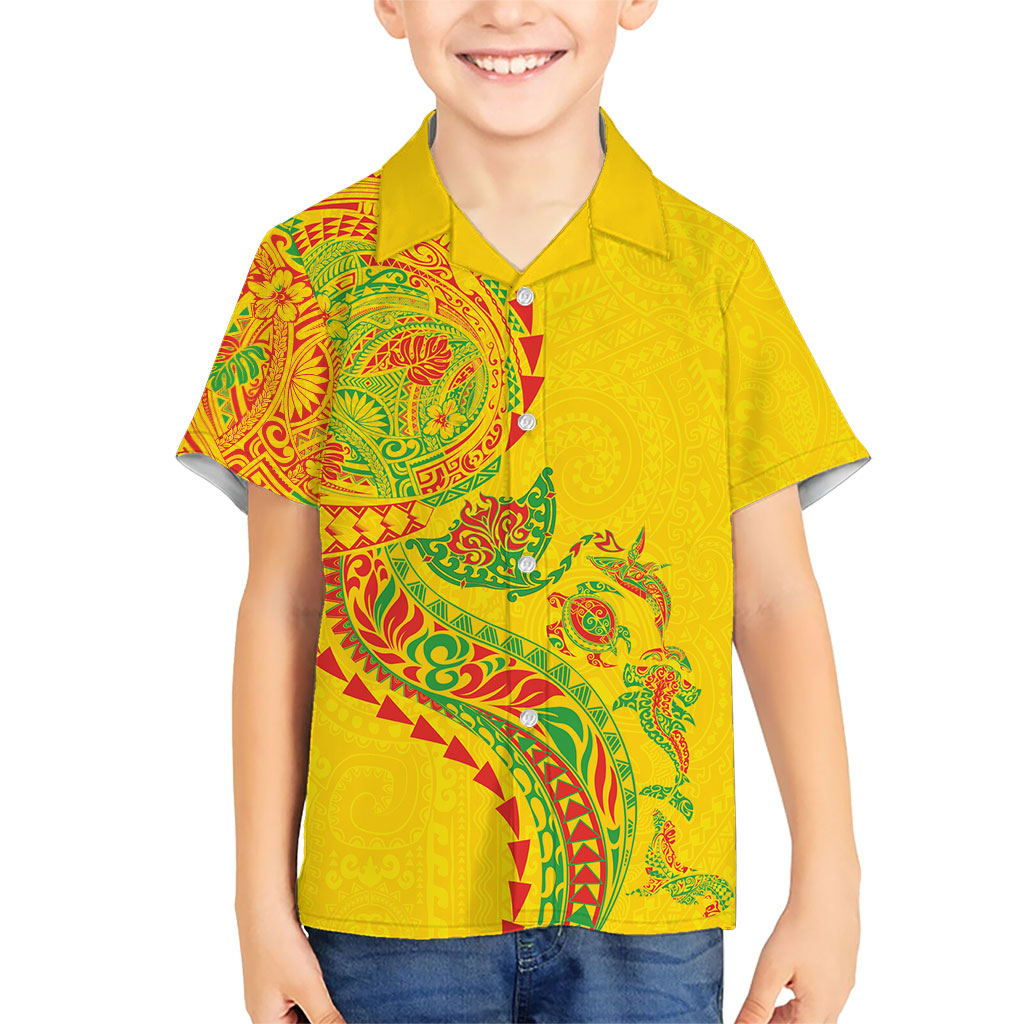 Hawaiian Kakau Tribal Sea Animals Tattoos Kid Hawaiian Shirt Kanaka Maoli Flag Color Inspired