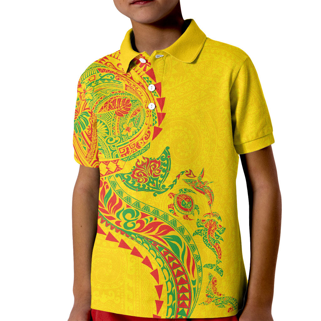 Hawaiian Kakau Tribal Sea Animals Tattoos Kid Polo Shirt Kanaka Maoli Flag Color Inspired