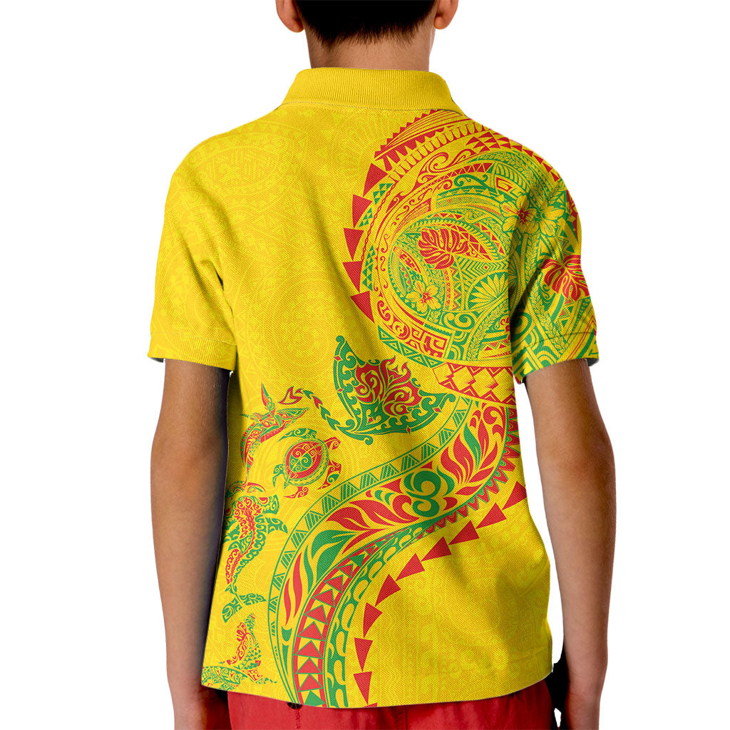 Hawaiian Kakau Tribal Sea Animals Tattoos Kid Polo Shirt Kanaka Maoli Flag Color Inspired