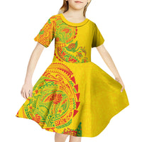 Hawaiian Kakau Tribal Sea Animals Tattoos Kid Short Sleeve Dress Kanaka Maoli Flag Color Inspired