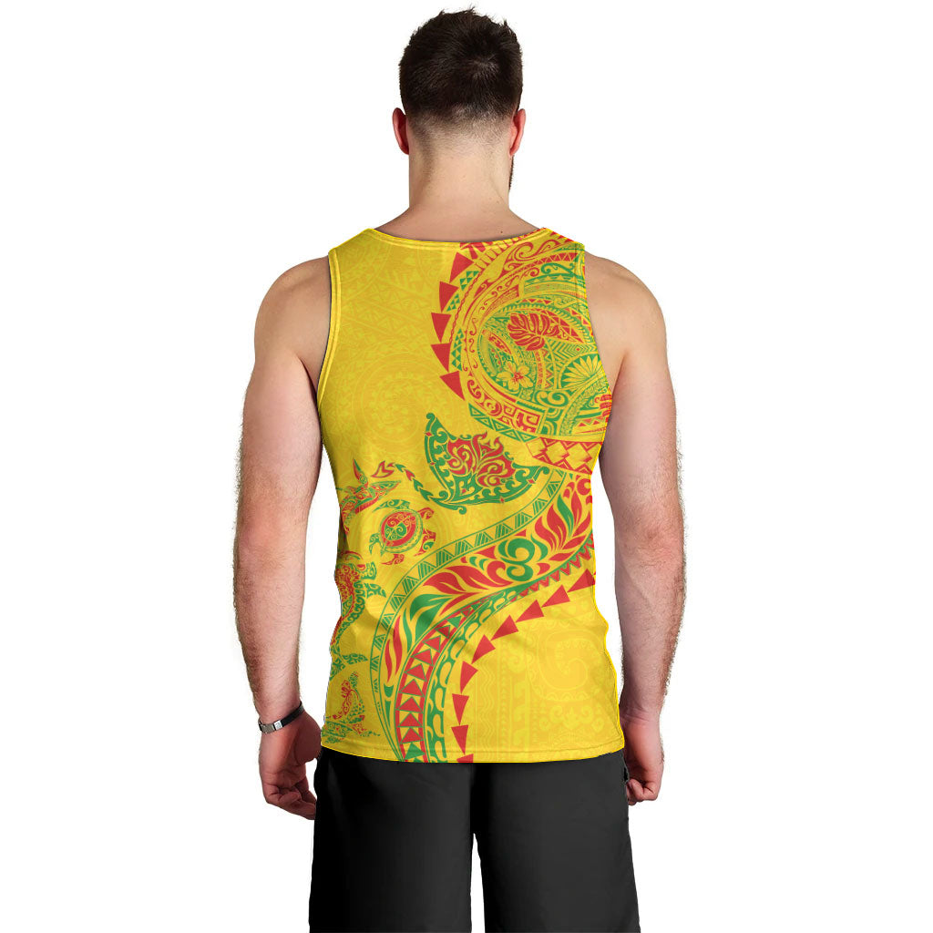 Hawaiian Kakau Tribal Sea Animals Tattoos Men Tank Top Kanaka Maoli Flag Color Inspired
