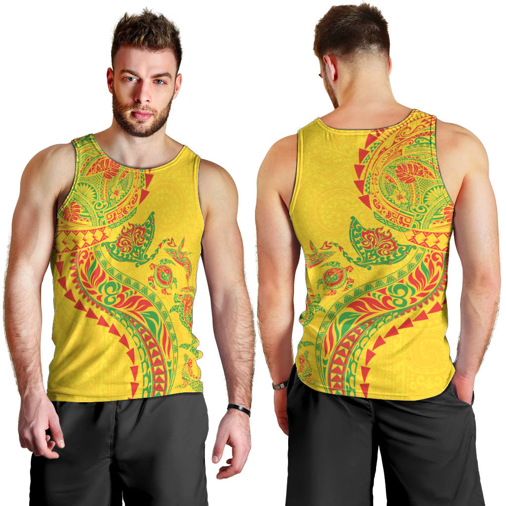 Hawaiian Kakau Tribal Sea Animals Tattoos Men Tank Top Kanaka Maoli Flag Color Inspired
