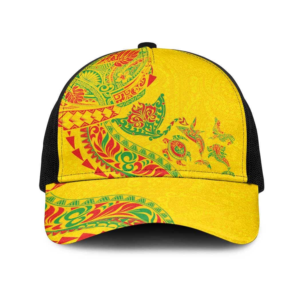 Hawaiian Kakau Tribal Sea Animals Tattoos Mesh Trucker Cap Kanaka Maoli Flag Color Inspired