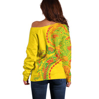 Hawaiian Kakau Tribal Sea Animals Tattoos Off Shoulder Sweater Kanaka Maoli Flag Color Inspired