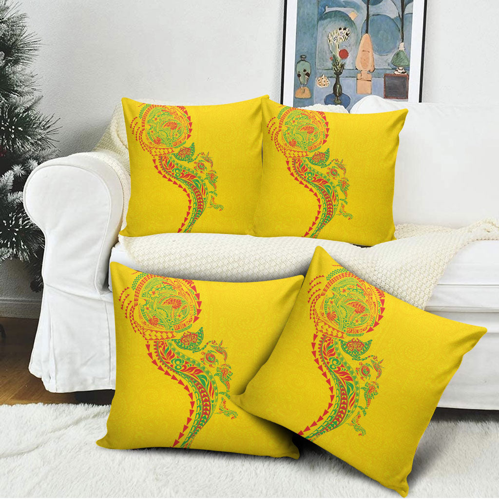 Hawaiian Kakau Tribal Sea Animals Tattoos Pillow Cover Kanaka Maoli Flag Color Inspired