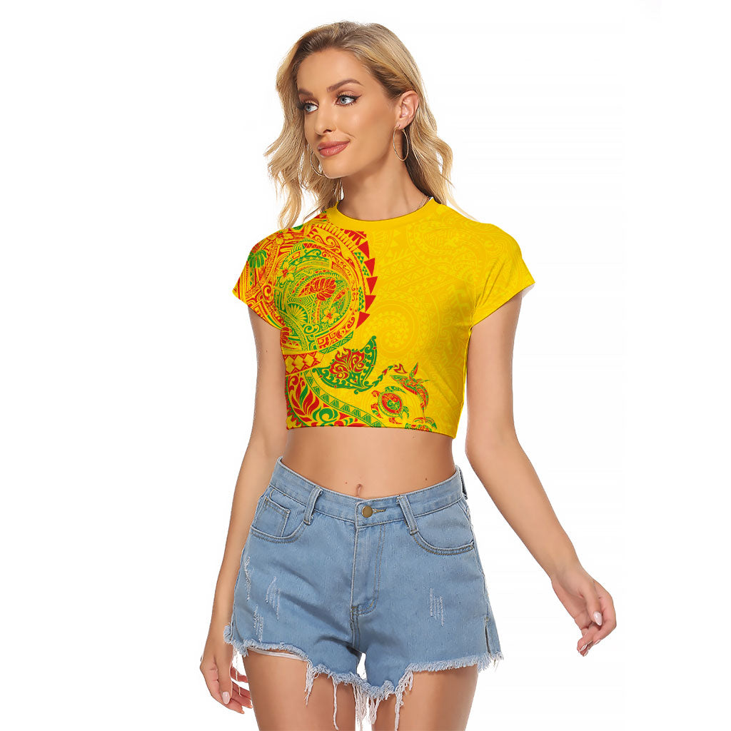 Hawaiian Kakau Tribal Sea Animals Tattoos Raglan Cropped T Shirt Kanaka Maoli Flag Color Inspired