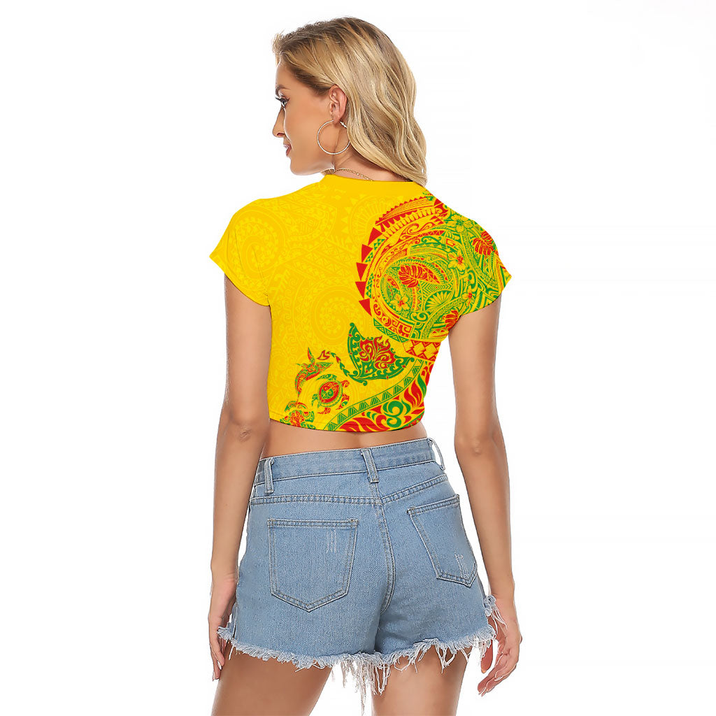 Hawaiian Kakau Tribal Sea Animals Tattoos Raglan Cropped T Shirt Kanaka Maoli Flag Color Inspired