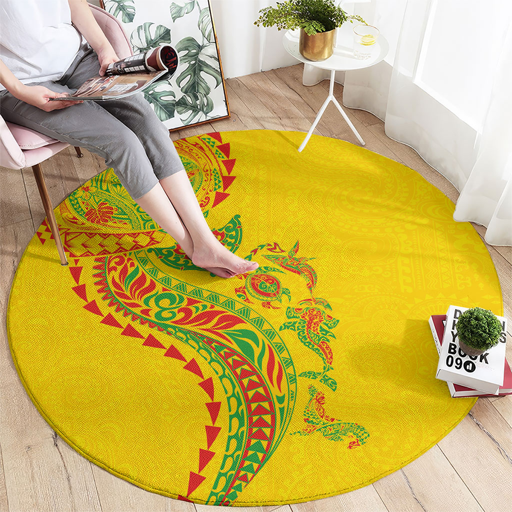 Hawaiian Kakau Tribal Sea Animals Tattoos Round Carpet Kanaka Maoli Flag Color Inspired