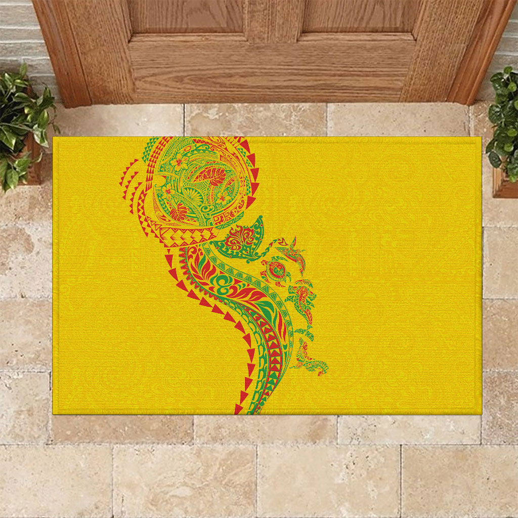 Hawaiian Kakau Tribal Sea Animals Tattoos Rubber Doormat Kanaka Maoli Flag Color Inspired