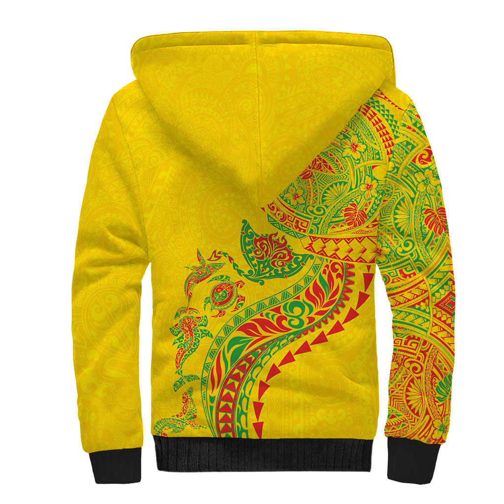 Hawaiian Kakau Tribal Sea Animals Tattoos Sherpa Hoodie Kanaka Maoli Flag Color Inspired
