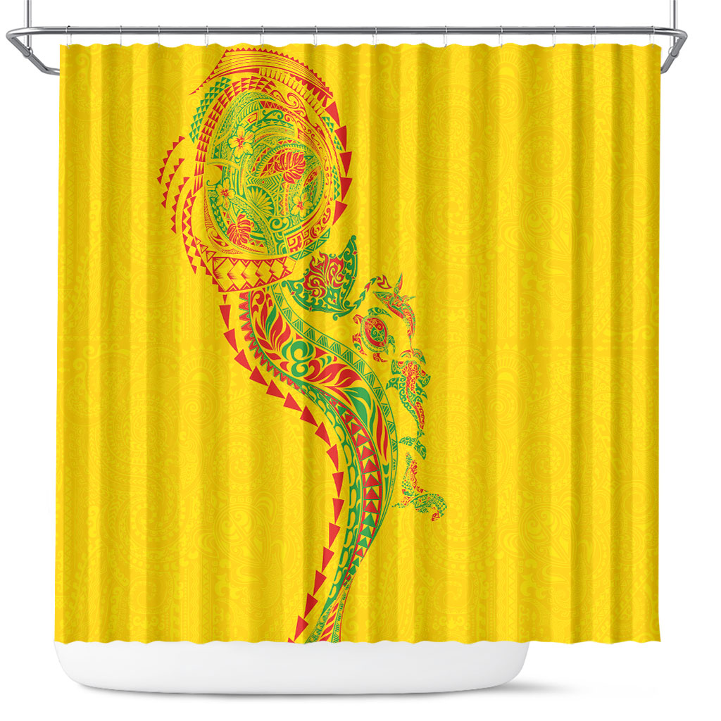 Hawaiian Kakau Tribal Sea Animals Tattoos Shower Curtain Kanaka Maoli Flag Color Inspired