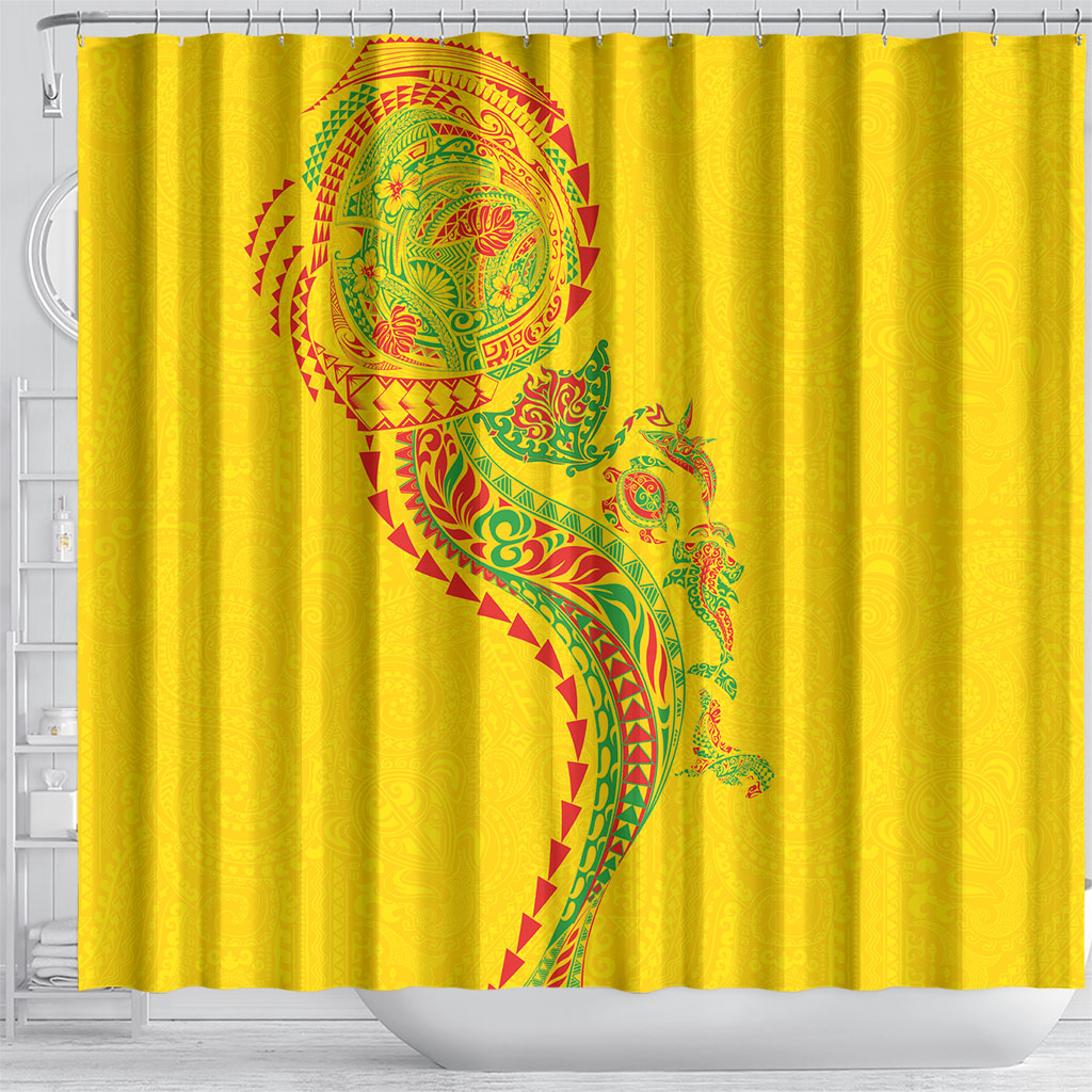 Hawaiian Kakau Tribal Sea Animals Tattoos Shower Curtain Kanaka Maoli Flag Color Inspired
