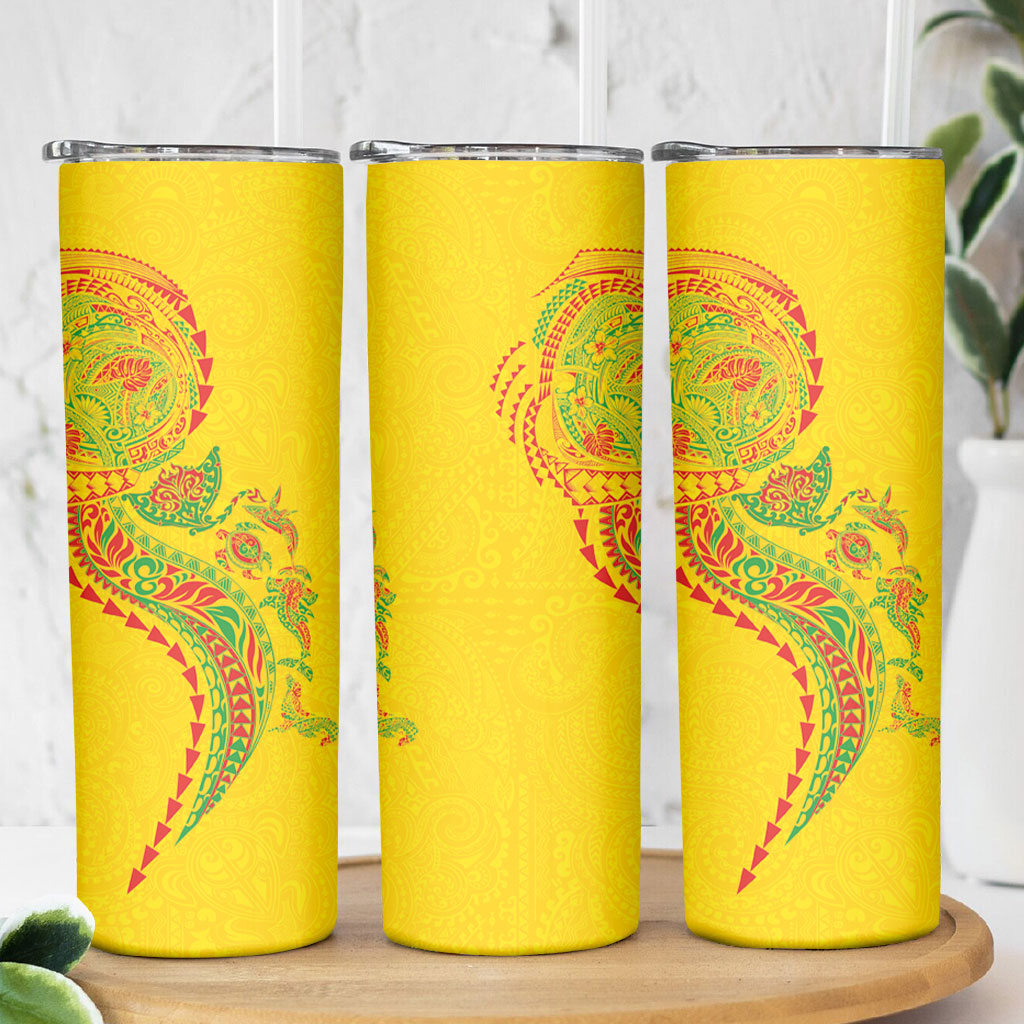 Hawaiian Kakau Tribal Sea Animals Tattoos Skinny Tumbler Kanaka Maoli Flag Color Inspired