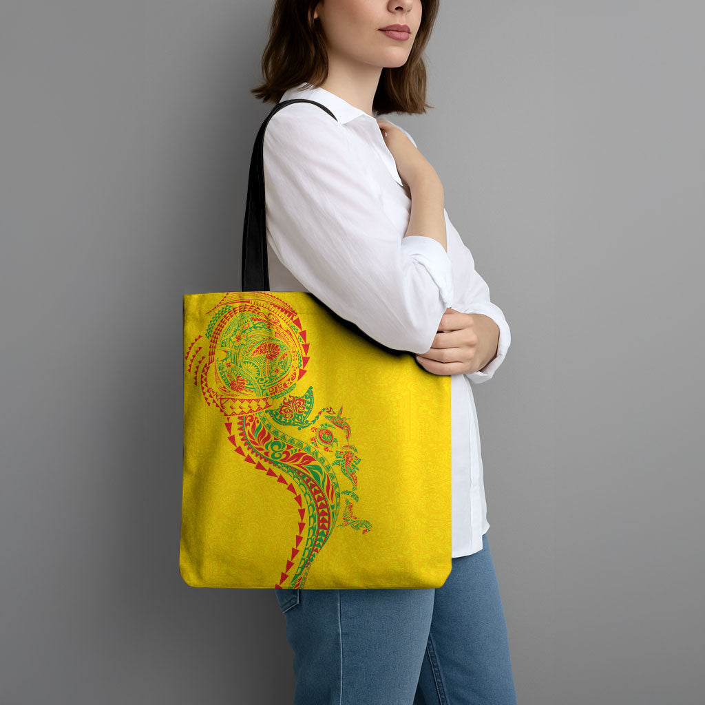 Hawaiian Kakau Tribal Sea Animals Tattoos Tote Bag Kanaka Maoli Flag Color Inspired