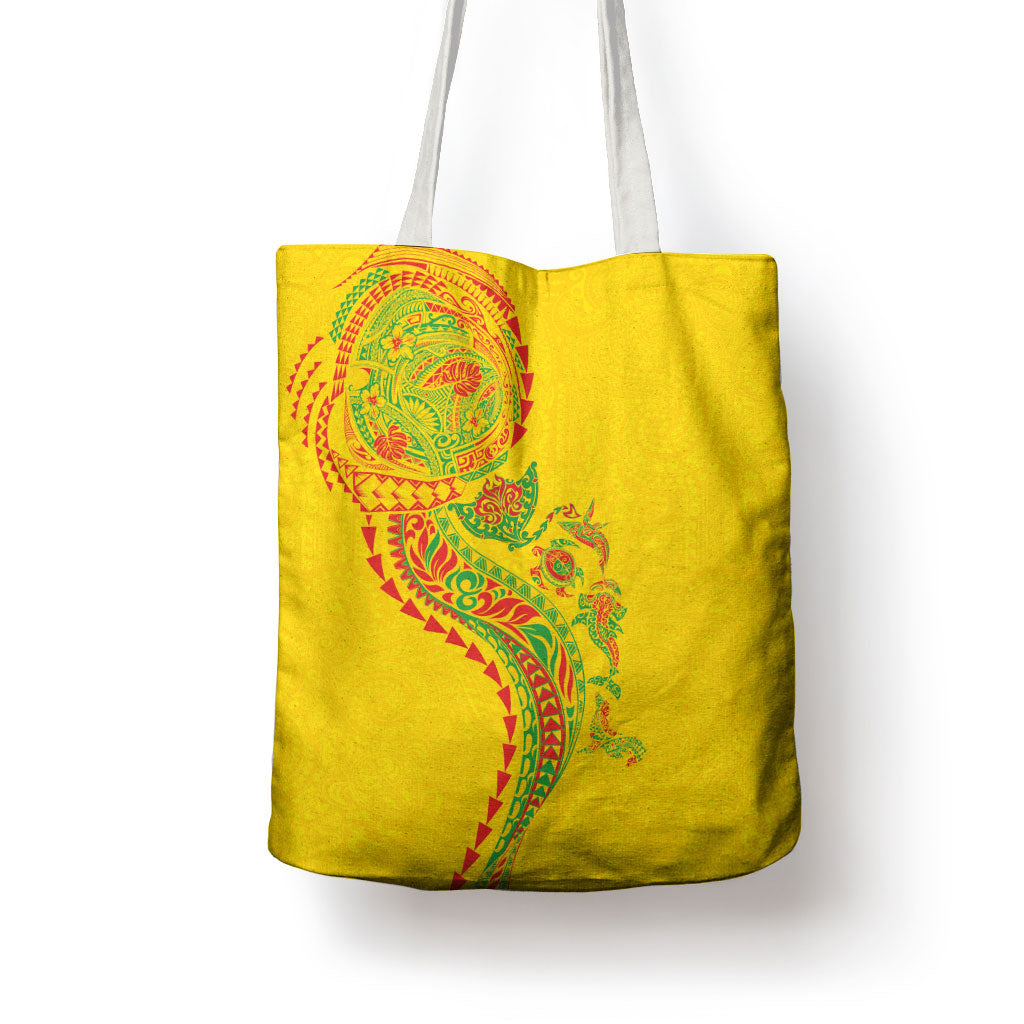 Hawaiian Kakau Tribal Sea Animals Tattoos Tote Bag Kanaka Maoli Flag Color Inspired