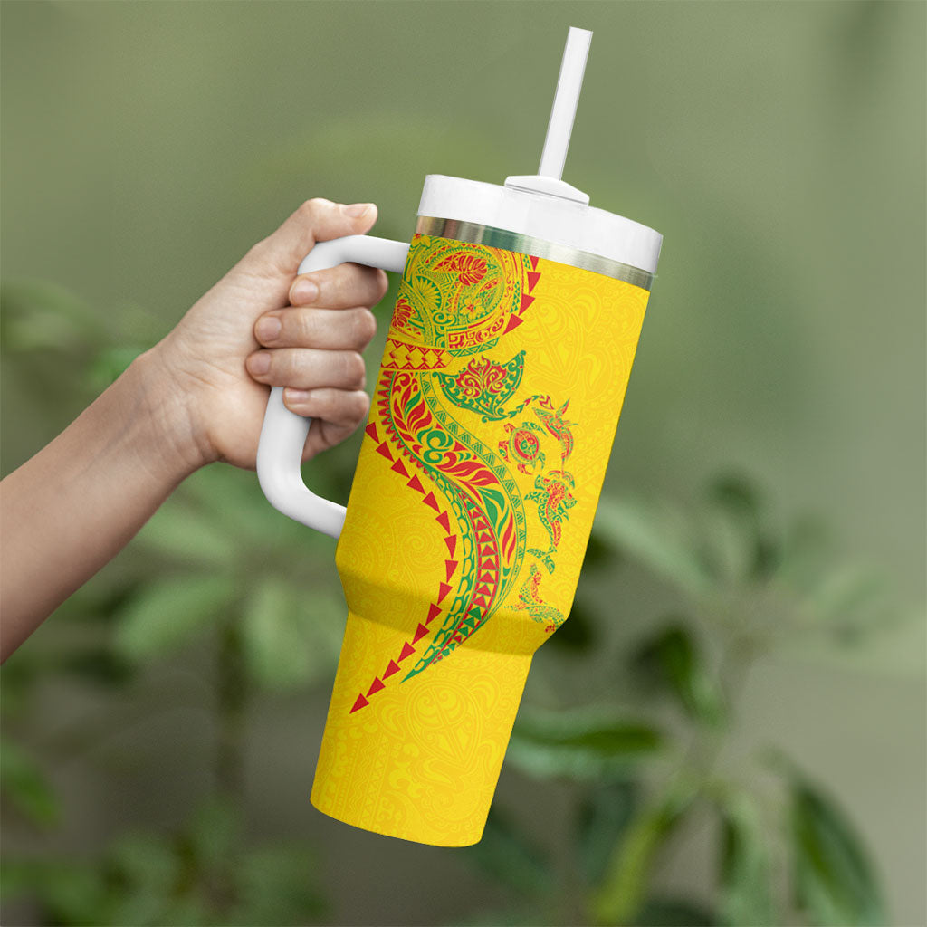 Hawaiian Kakau Tribal Sea Animals Tattoos Tumbler With Handle Kanaka Maoli Flag Color Inspired