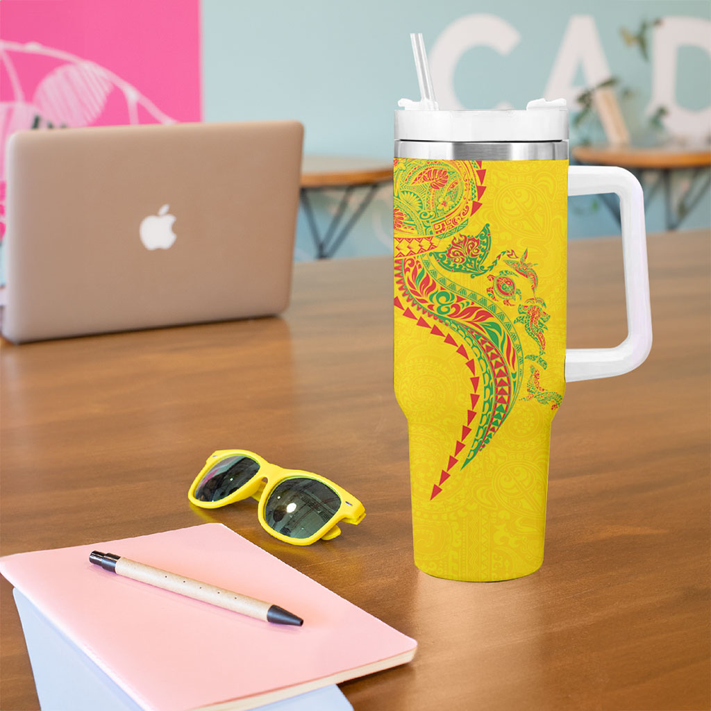 Hawaiian Kakau Tribal Sea Animals Tattoos Tumbler With Handle Kanaka Maoli Flag Color Inspired