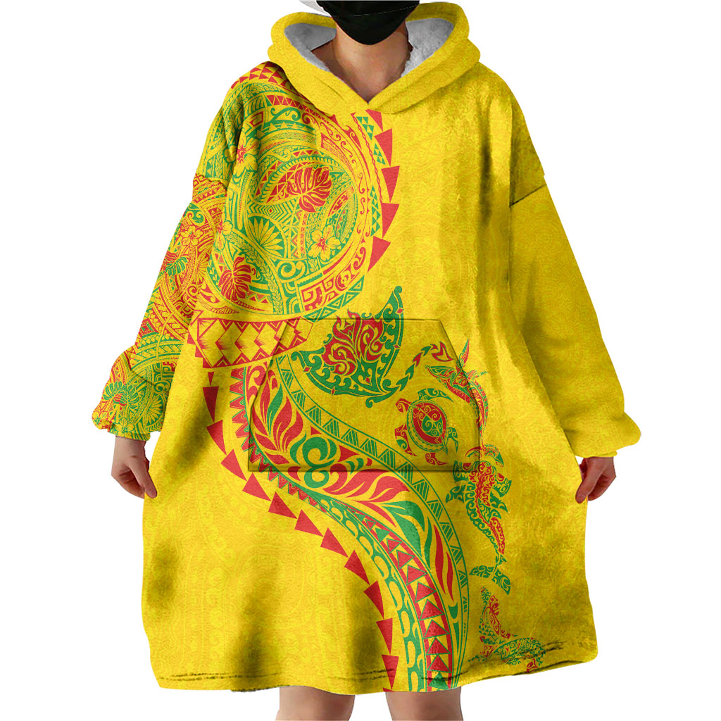 Hawaiian Kakau Tribal Sea Animals Tattoos Wearable Blanket Hoodie Kanaka Maoli Flag Color Inspired