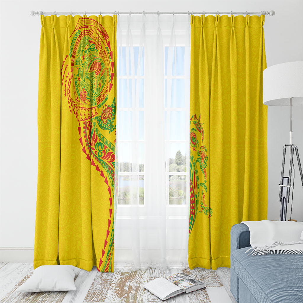 Hawaiian Kakau Tribal Sea Animals Tattoos Window Curtain Kanaka Maoli Flag Color Inspired