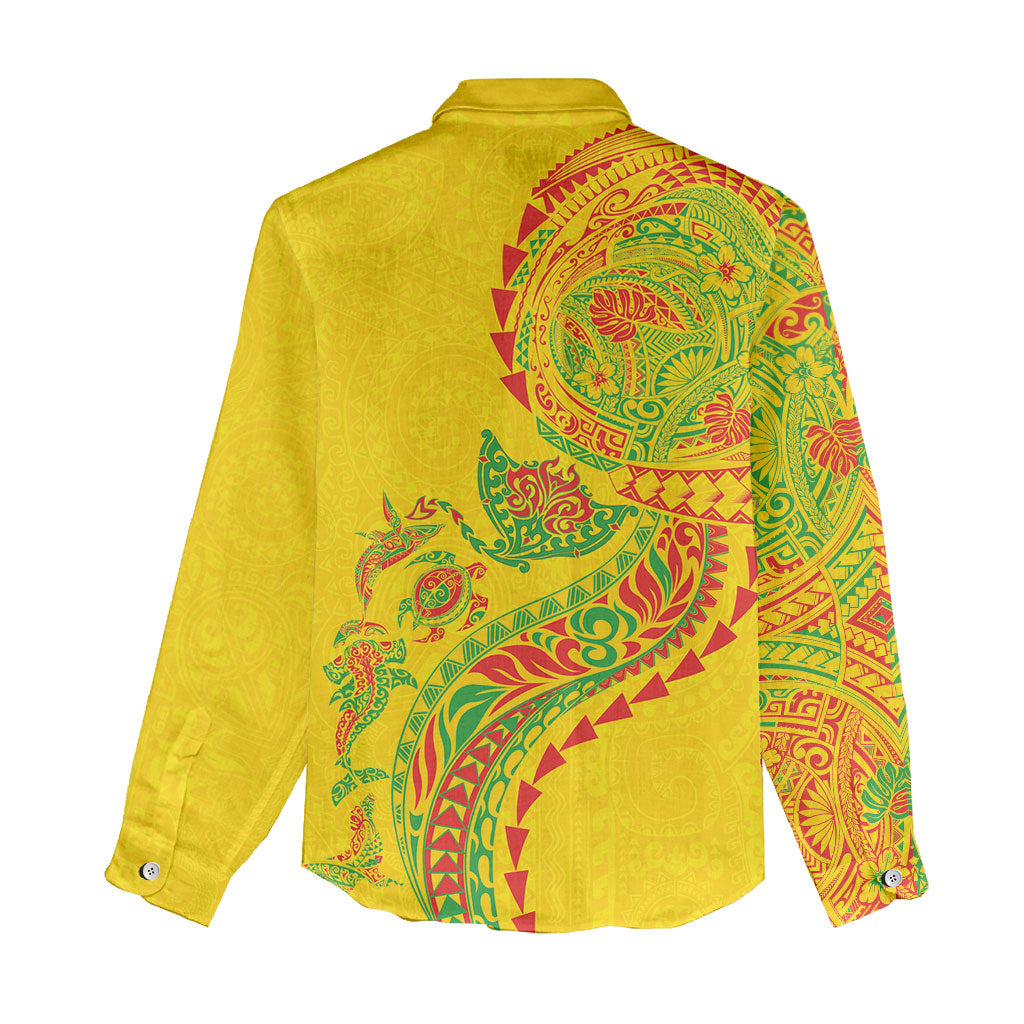 Hawaiian Kakau Tribal Sea Animals Tattoos Women Casual Shirt Kanaka Maoli Flag Color Inspired