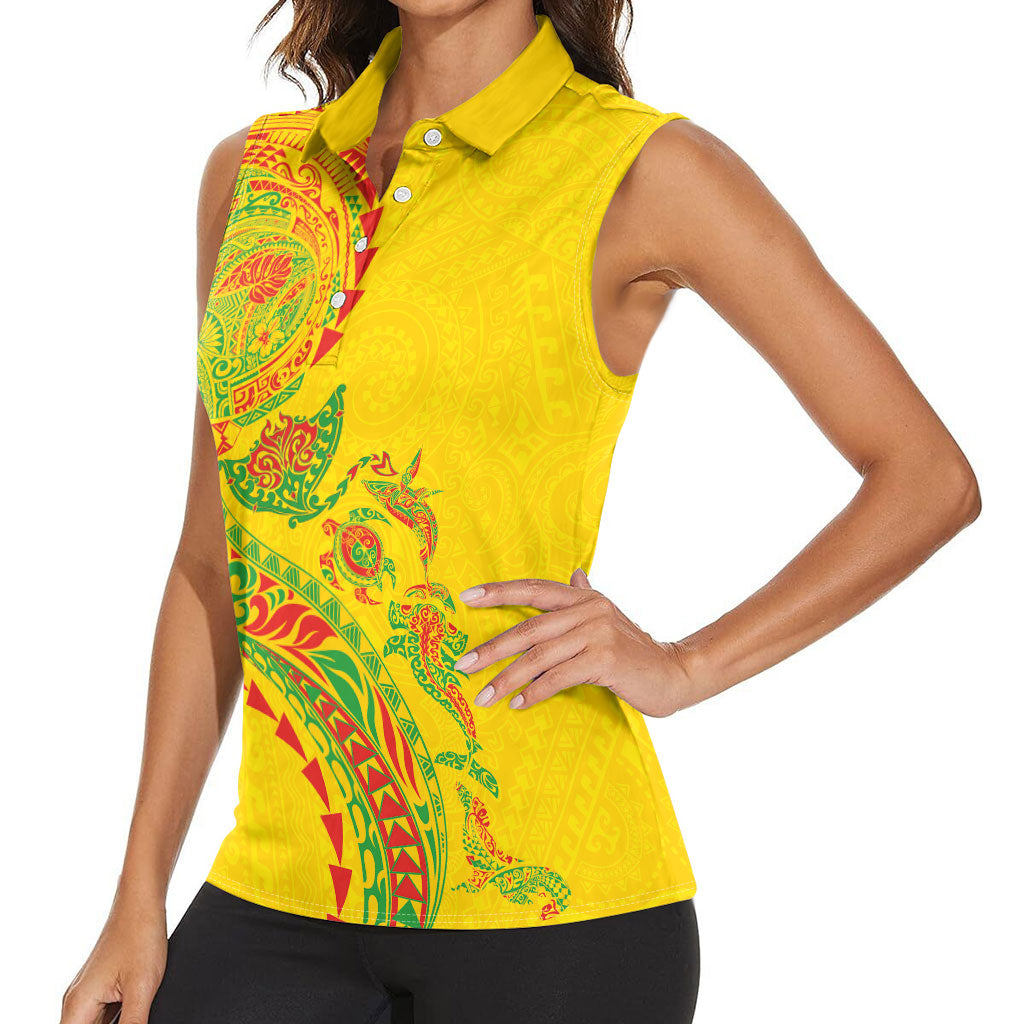 Hawaiian Kakau Tribal Sea Animals Tattoos Women Sleeveless Polo Shirt Kanaka Maoli Flag Color Inspired