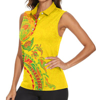 Hawaiian Kakau Tribal Sea Animals Tattoos Women Sleeveless Polo Shirt Kanaka Maoli Flag Color Inspired
