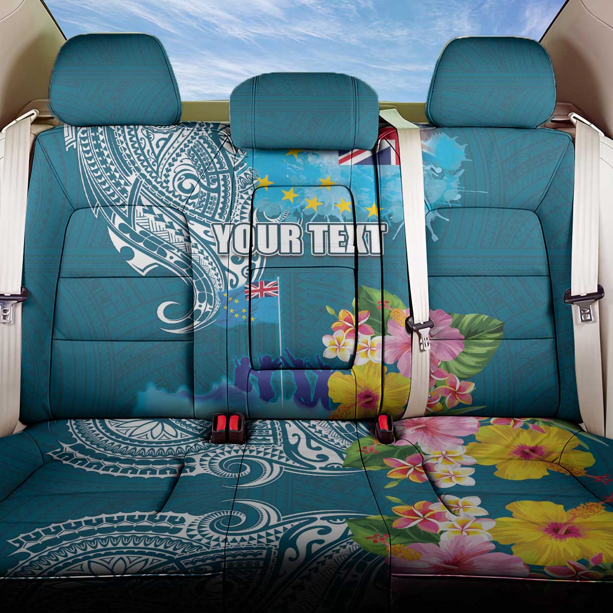Personalised Tuvalu Independence Day Back Car Seat Cover Tuvaluan Tribal Flag Style