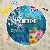 Personalised Tuvalu Independence Day Beach Blanket Tuvaluan Tribal Flag Style LT03 One Size 150cm Turquoise - Polynesian Pride