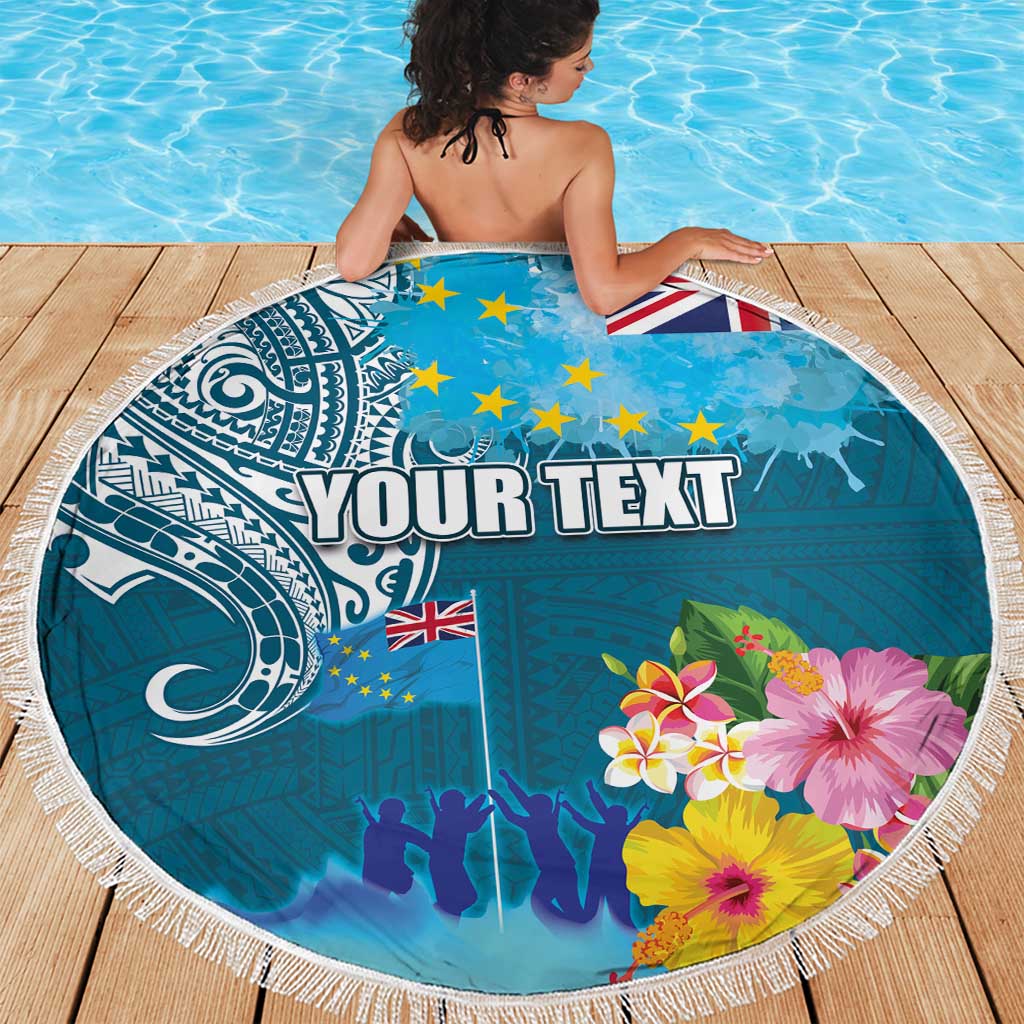 Personalised Tuvalu Independence Day Beach Blanket Tuvaluan Tribal Flag Style LT03 - Polynesian Pride