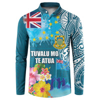 Personalised Tuvalu Independence Day Button Sweatshirt Tuvaluan Tribal Flag Style LT03 Turquoise - Polynesian Pride