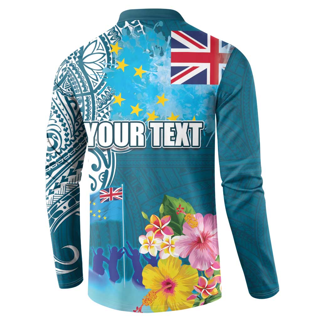 Personalised Tuvalu Independence Day Button Sweatshirt Tuvaluan Tribal Flag Style LT03 - Polynesian Pride