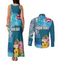 Personalised Tuvalu Independence Day Couples Matching Tank Maxi Dress and Long Sleeve Button Shirt Tuvaluan Tribal Flag Style