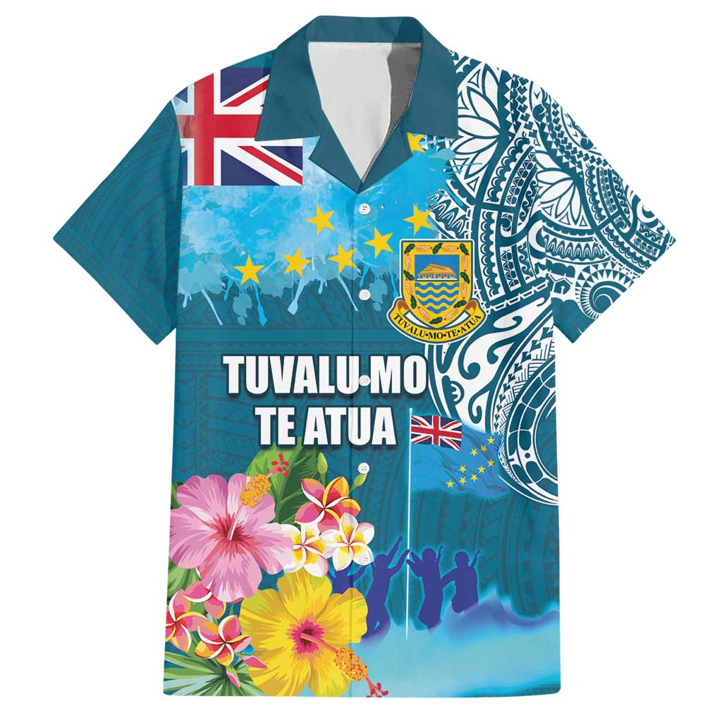 Personalised Tuvalu Independence Day Hawaiian Shirt Tuvaluan Tribal Flag Style LT03 Turquoise - Polynesian Pride