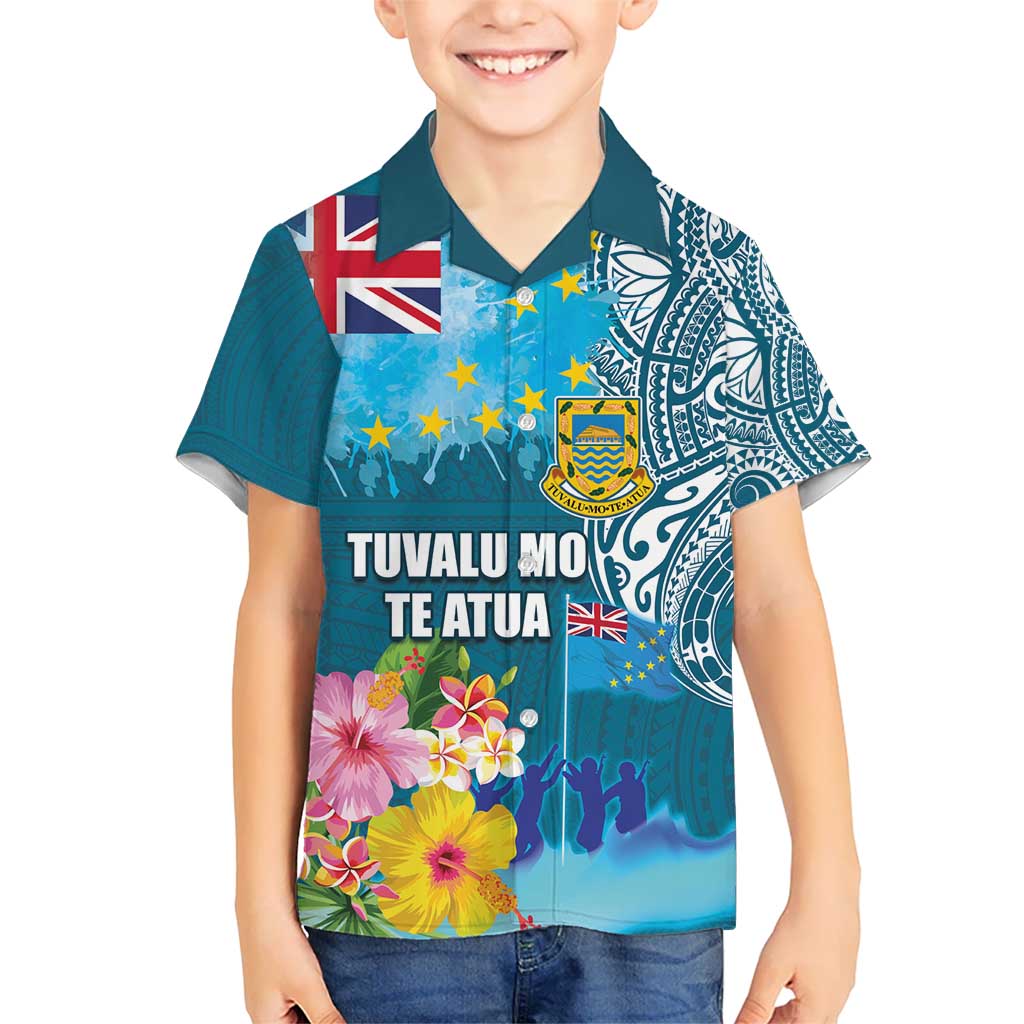 Personalised Tuvalu Independence Day Hawaiian Shirt Tuvaluan Tribal Flag Style LT03 - Polynesian Pride